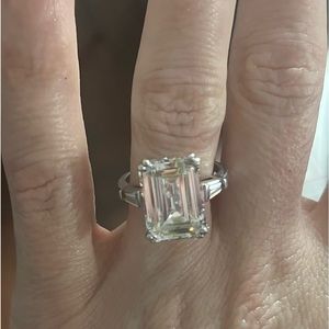 Gorgeous Large Emerald Cut Diamonique QVC CZ Ring Sterling Silver 7